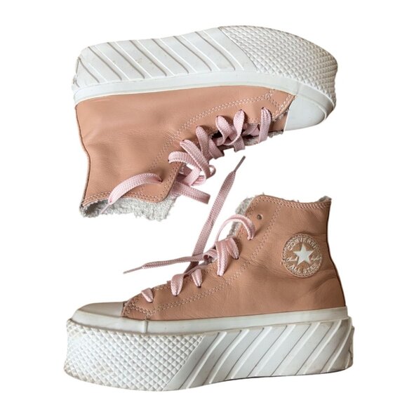 CONVERSE Chuck Taylor All Stars Lift Hi Platform Pink Leather Size 6 - Picture 3 of 8